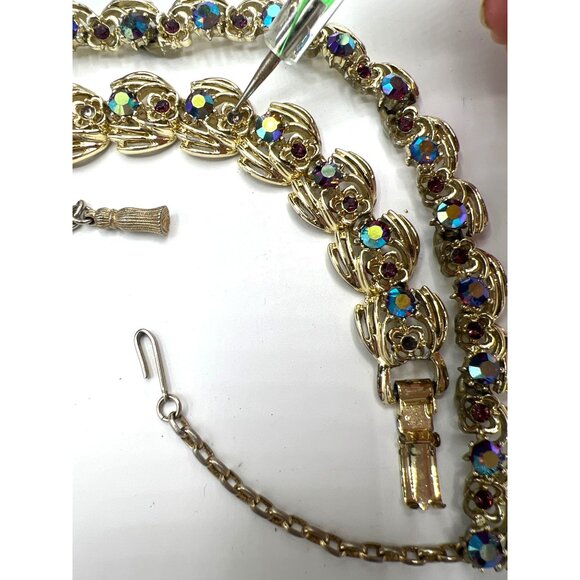 Coro Red Aurora Borealis Rhinestone Necklace 14-18" Bracelet 7.25" Vtg Set READ - Picture 3 of 10
